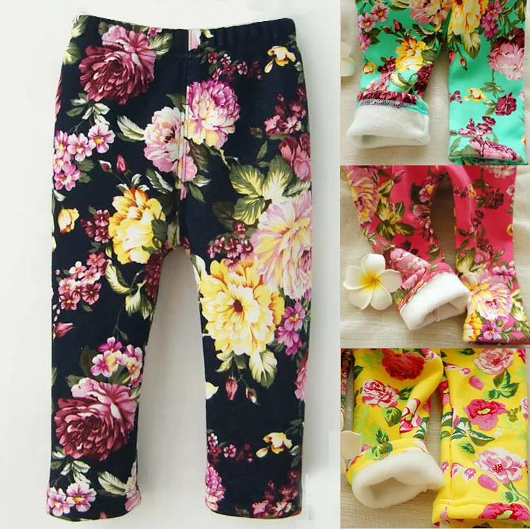 0-2 Years Winter Baby Girls Leggings Floral Print Casual Thick Pants for Kids clothing Cotton Warm Children's Trousers