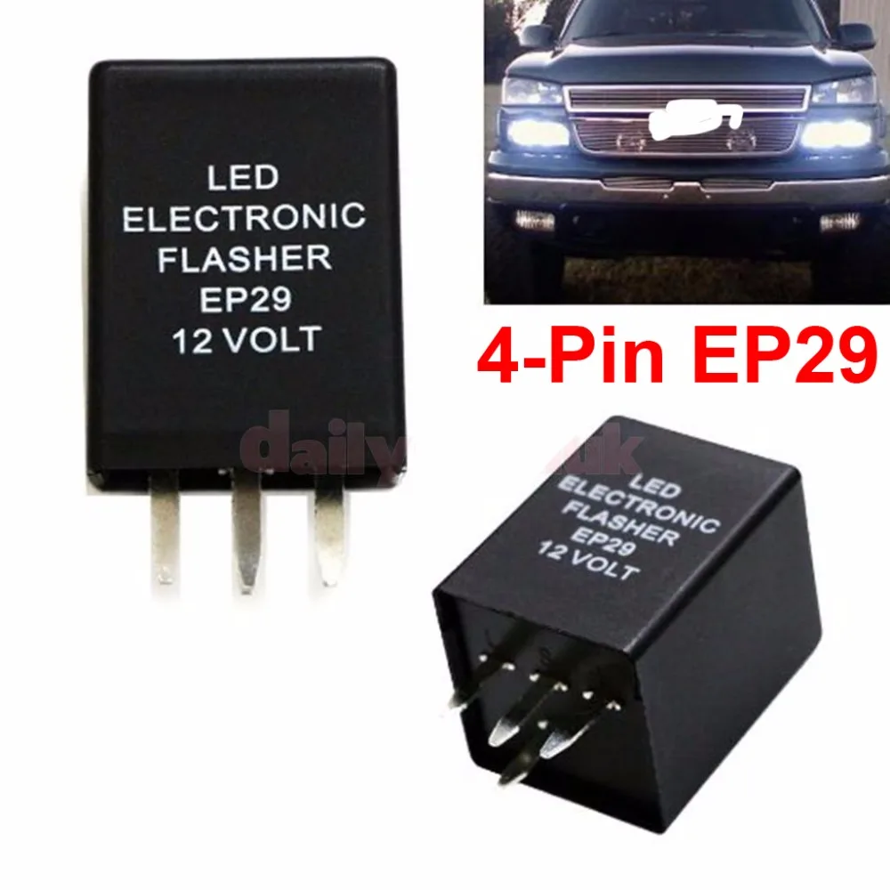 

2PCS 4-Pin EP29 LED Flasher Decoder 4 Pins Electronic Relay Car Fix LED SMD Turn Signal Light Error Flashing Blinker 12V 10A ABS