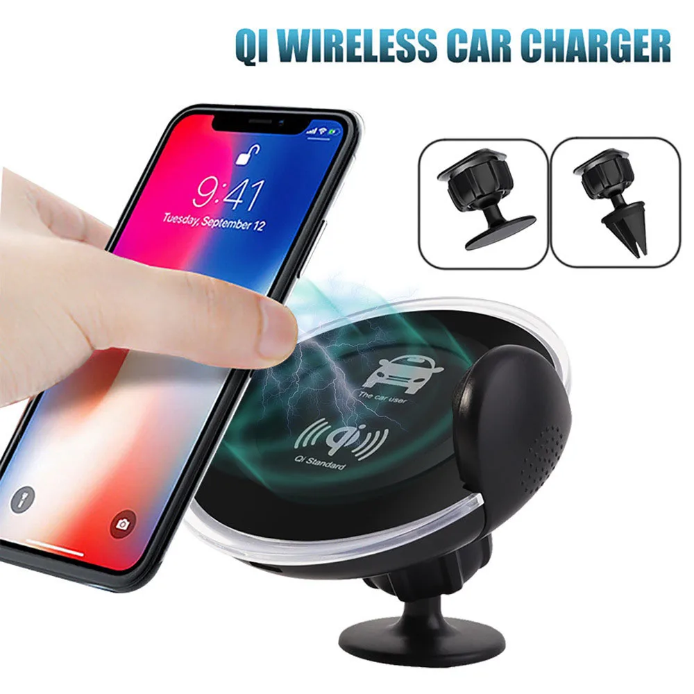 Qi wireless car charger for iphone xr x xs max 8 plus samsung s8 s9 note 9 8 fast charging pad car suction mount stand holder