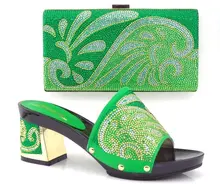 Italienische schuhe und taschen zu entsprechen nigeria hausschuhe und geldbörse mit stein für party TH16-35 GRÜN