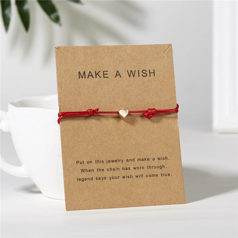 

Ailodo Make a Wish Gold Heart Bracelet Handmade Jewelry Multicolor Rope Adjustable String Lucky Bracelet For Women Men LD208
