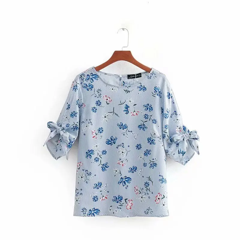 

Fashion Women LYZ30-1882 Euro-American Fashion Stripe Printed Short-sleeved Top