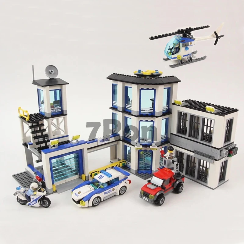 

39058 City Police Station Building Blocks Bricks Helicopter Car Compatible with Legoings 02020 Bringuedos for children DIY Toys