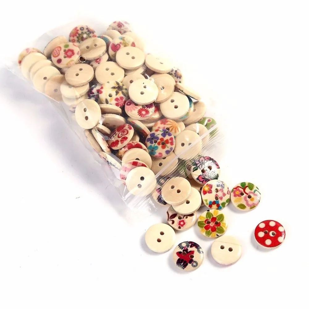 100pcs 2 Holes Wooden Buttons Sewing Accessories For Needlework for