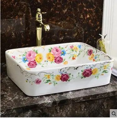 

Basin of Chinese style art basin Wash a face to face basin sink basin of oval table household rural color