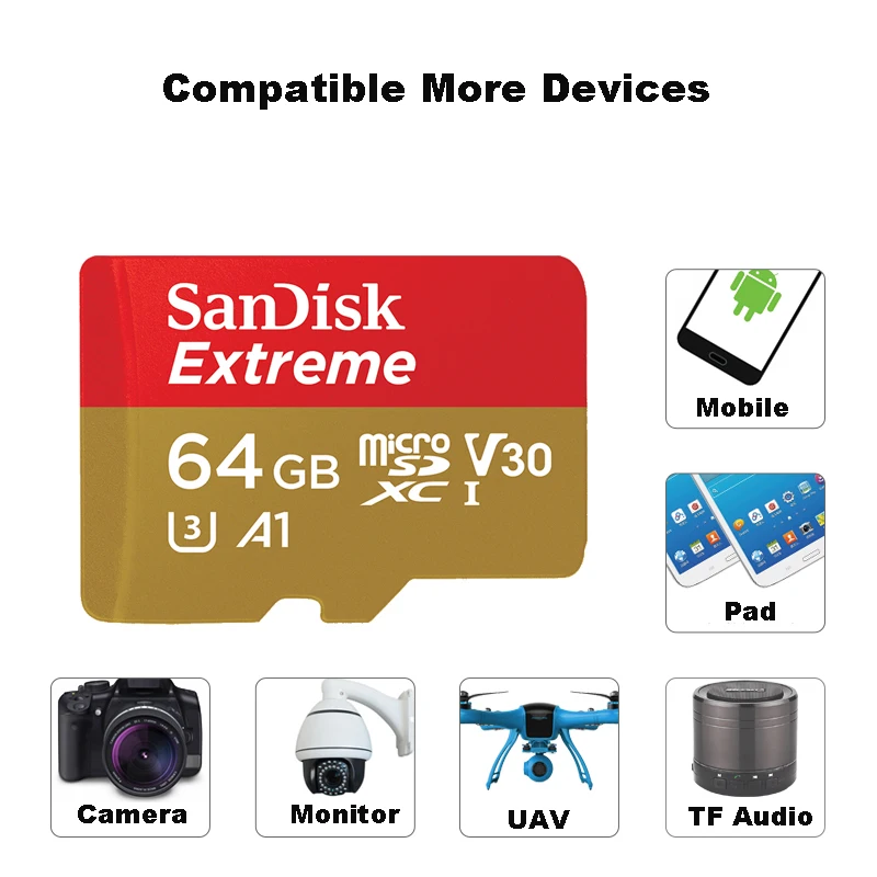 SanDisk карта памяти MicroSD 64 ГБ 32 ГБ 128 ГБ 512 Гб карта памяти MicroSDHC/SDXC U3 C10 100 МБ/с./с 4 k TF флэш-карты Cartao de Memoria tarjeta флешка