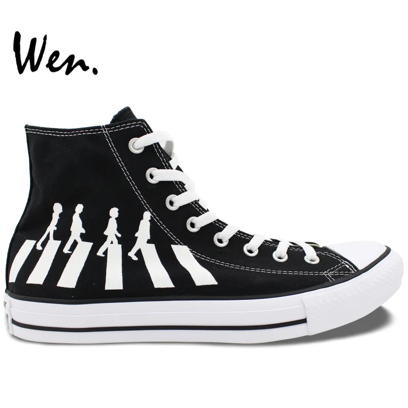 

Wen Hand Painted Shoes Design Custom The Beatles Road Logo High Top Black Canvas Sneakers for Men Women's Gifts
