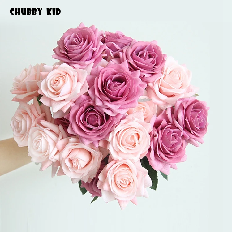 

20pcs! High simulation real touch Felt moisturizing rose flower single head wedding decorative artificial latex rose wholesale