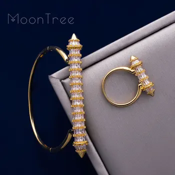 

MoonTree New Arrive Luxury Nail Shape Super Shing AAA Cubic Zriconia Wedding Saudi Arabic Dubai Bangle Ring Set