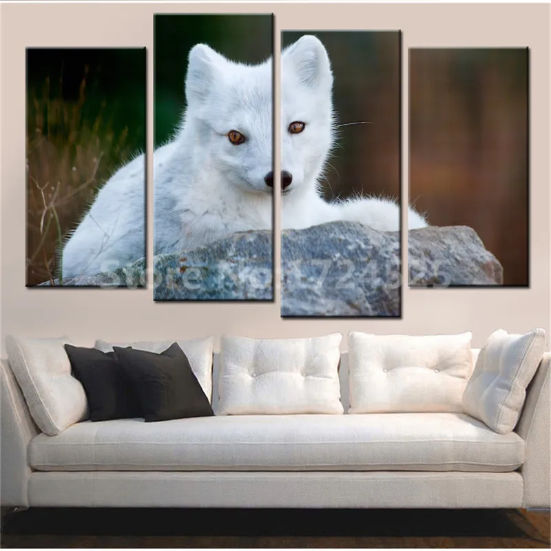 New-4-Piece-Arctic-Fox-Free-Shipping-Animal-Painting-on-Canvas-for-Living-Room-Wall-Abstract