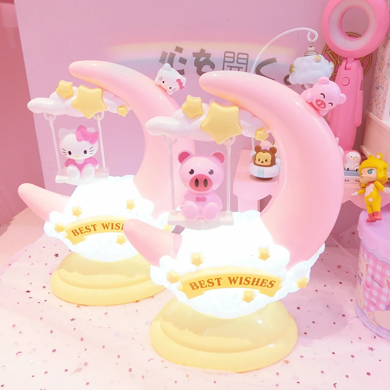 Cartoon Moon Cat Night Lights Bedside Toy Desk Night Lamp Decorates Modelling Lovely Children Room Light Birthday Christmas Gift (2)