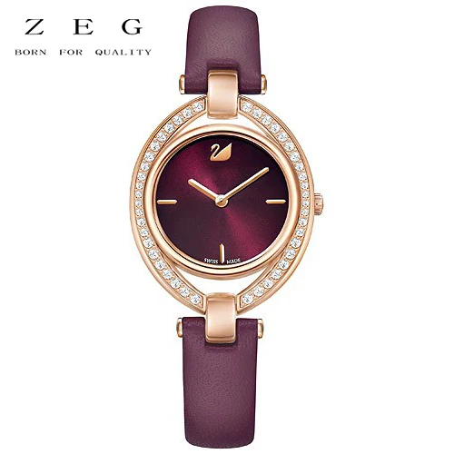 

ZEG High Quality 2018 Latest SWARO Original 1:1 Stella Watch Leather Strap Dark Red Rose Gold Has Logo Women Jewelry FreeMail