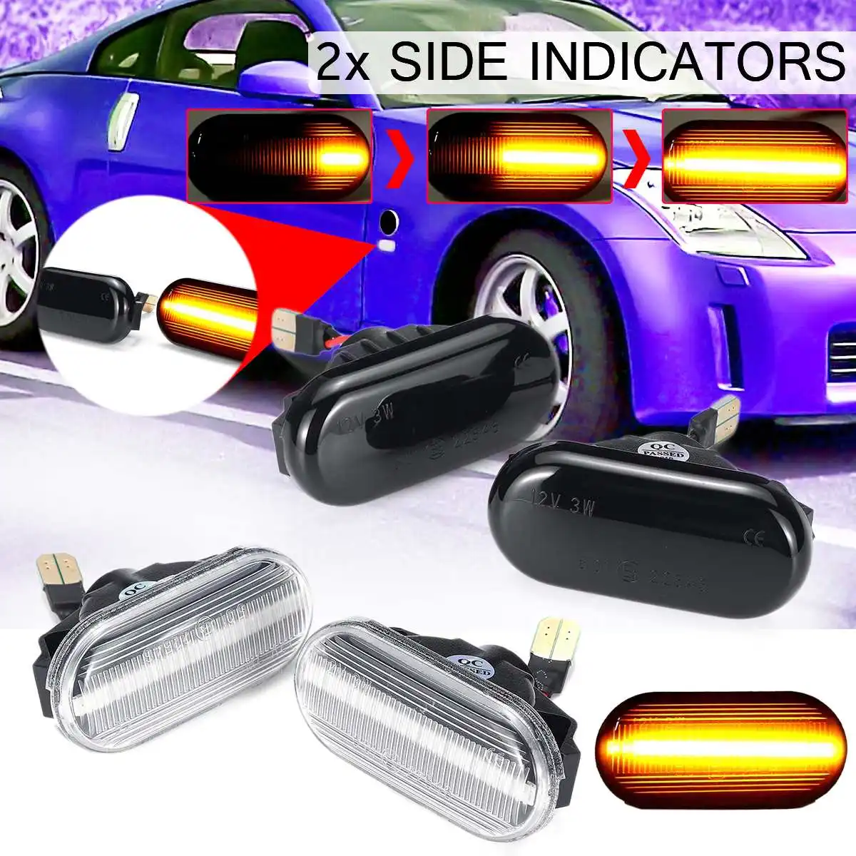 

2PCS Dynamic LED Side Marker Lights 12V Flowing Turn Signal Light Side Repeater Lamp Panel Lamp for Nissan 350Z Qashqai J10