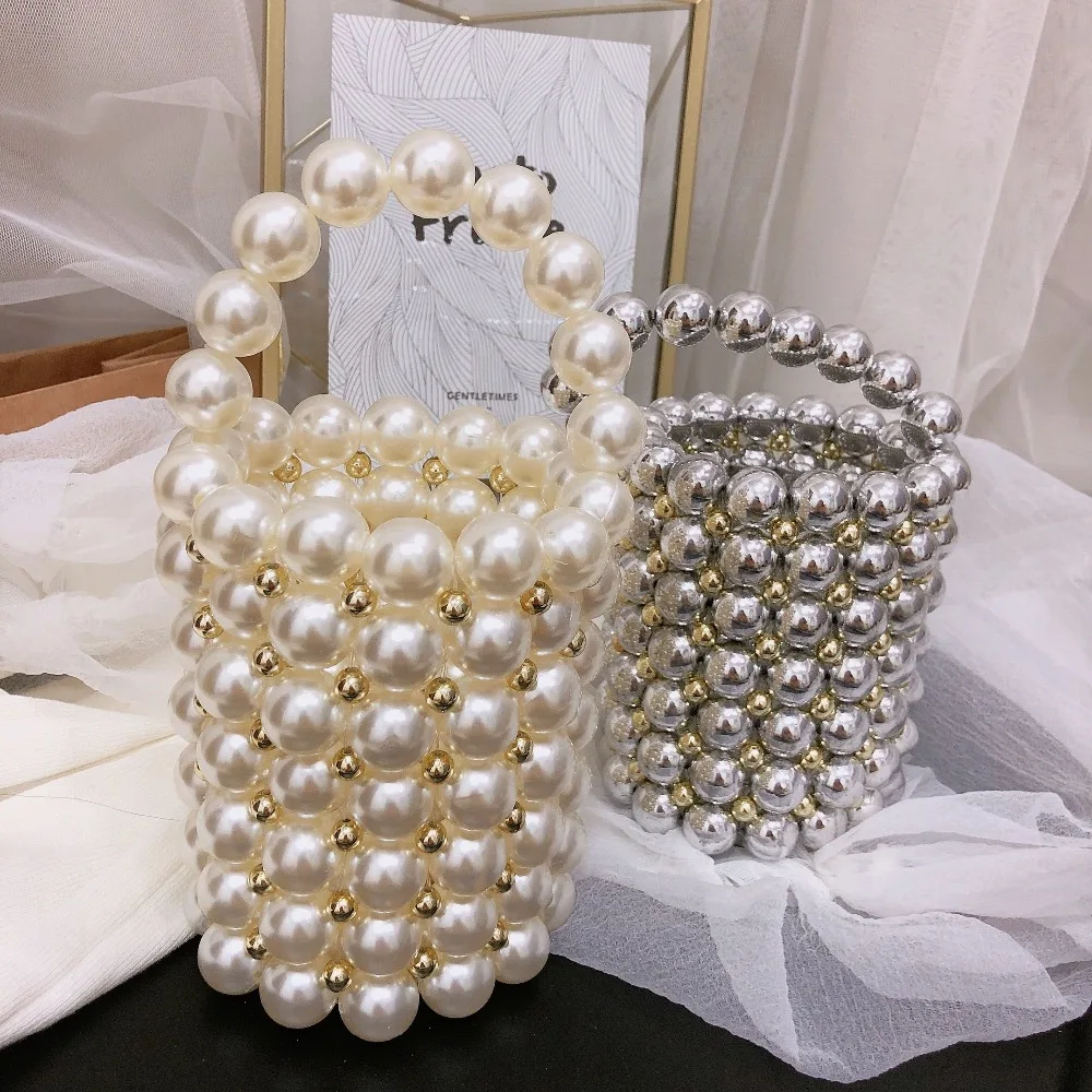 Bolsas de Pérola Festa à Noite Marca Artesanal Feminina Cristal Balde Bolsa Totes Alça Superior Frisado Bolsas Noiva Garras