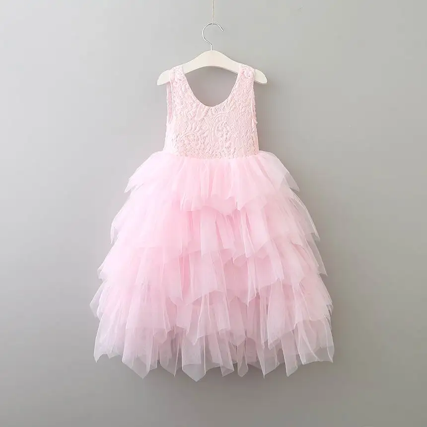 Летнее платье принцессы для девочек кружевное многослойное фатиновое платье до середины икры с цветочным принтом для свадебной вечеринки, детская одежда От 1 до 10 лет, E17103