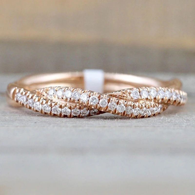 

CUTEECO Round Rings For Women Thin Rose Gold Silver Color Twist Rope Stacking Wedding Ring in Copper Jewelry Free shipping
