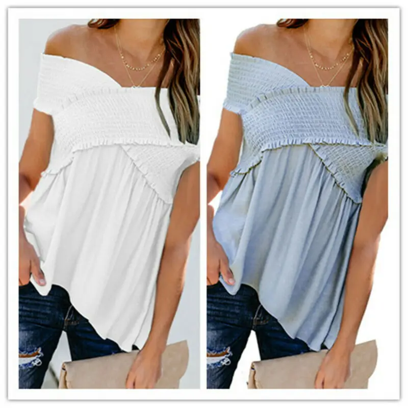 

Women Sexy Summer Casual Off Shoulder Top Blouse Sleeveless Shirt Tee Top Loose