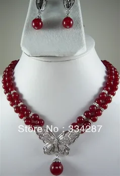 

6 color- green/red/pink/blue/purple jades tiger eye stone butterfly necklace set