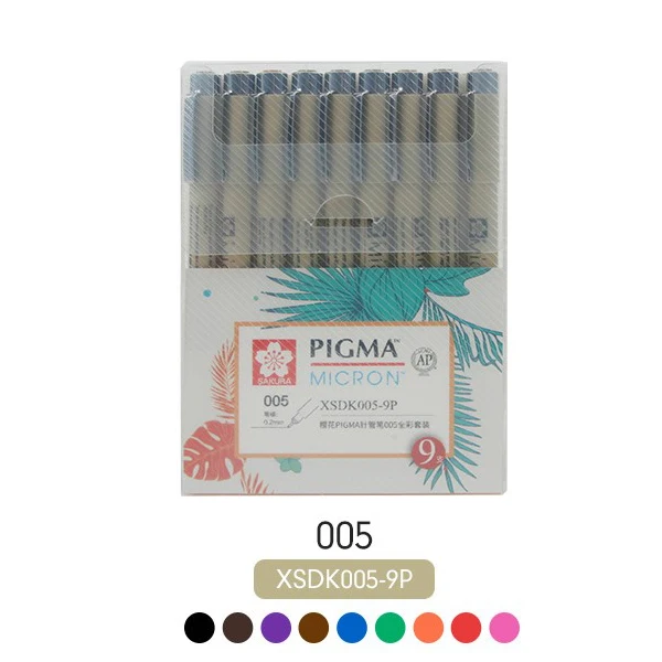 Sakura Pigma Micron тонкая грань ручка комплект для детей 3, 4, 9 разных Цвета профессиональный художественный маркер для манги Comic Pro Кисть для подводки ручка Набор для рисования - Цвет: XSDK005-9P