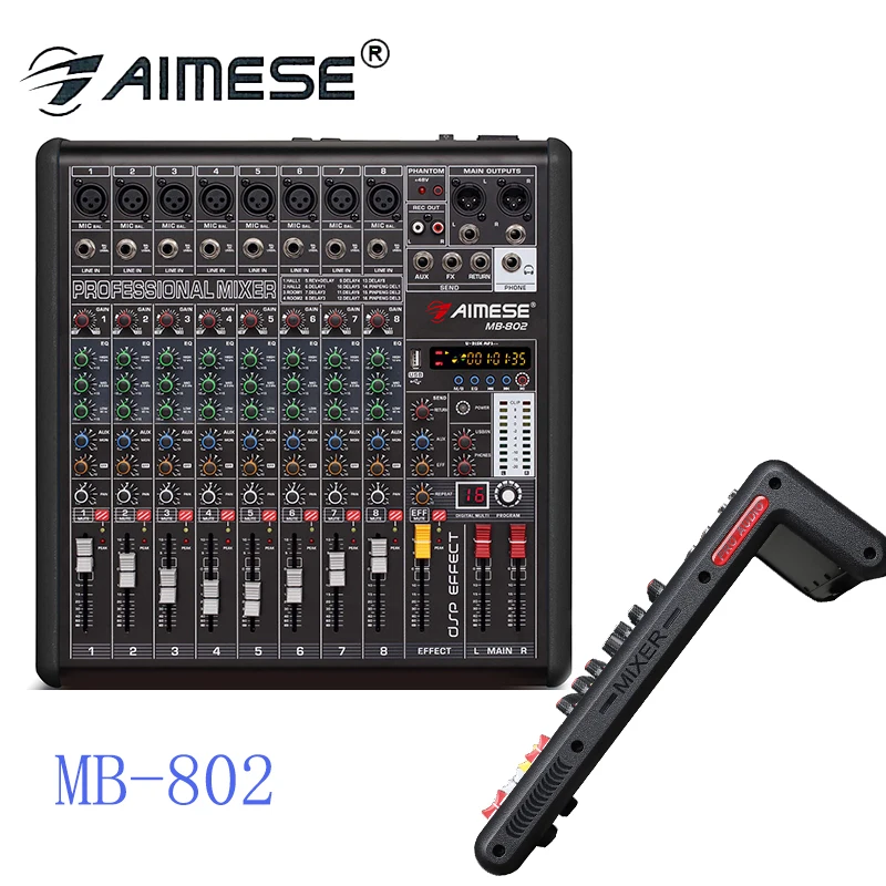 

MB-80 8 Channel Microphone Digital Sound Mixing Amplifier Console Pro Karaoke Audio Mixer With USB MP3 48V Phantom Power