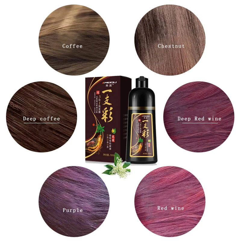 Kopen Meidu Organische Natuurlijke Snelle Haarverf Alleen 5 Minuten Ginseng Extract Zwart Haar Kleur Dye Shampoo Voor Cover Grijs Wit haar 500 Ml