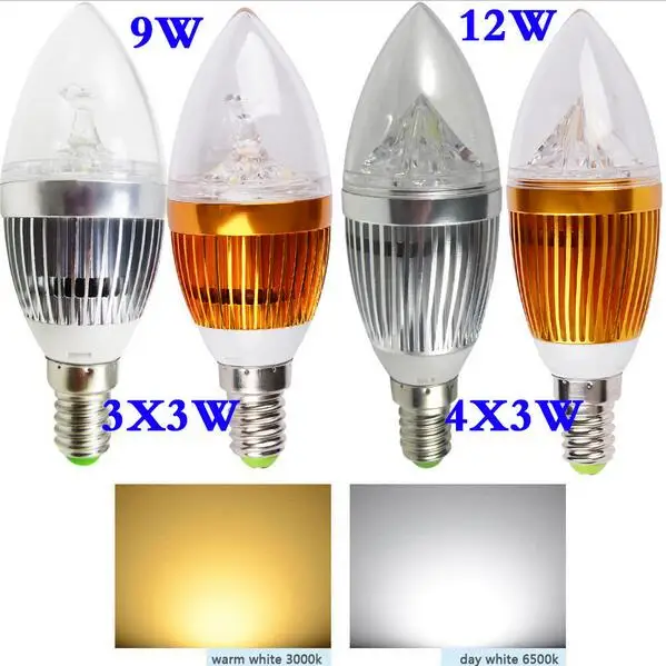 

CE&Rohs E14//E27 base fitting Dimmable 3x3w (9w) 4x3w (12w) AC85-265V warm / cold white LED candle light lamp