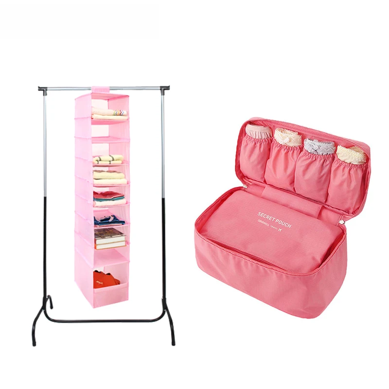 

Bra Underwear Storage Bag Travel Organizer Luggage Handbag + 9 Cell Hanging Box Underwear Closet Organizer