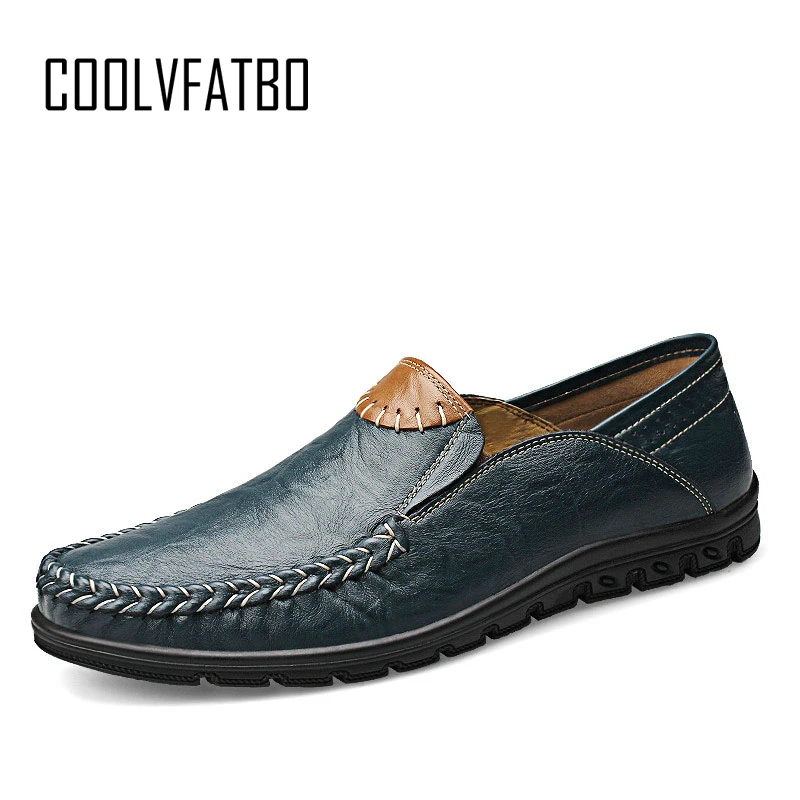 

COOLVFATBO Quality Men Leather Shoes New Handmade Moccasins Genuine Leather men Loafers Design Superstar Slip on Comfort Peas