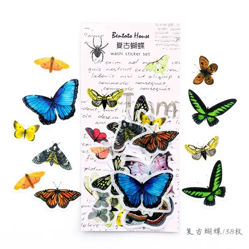 1 Pack Vintage Flower Plant Cat Dog Butterfly Book Photo Frame Furniture Adhesive DIY Sticker Stick Label Notebook Album Decor - Цвет: Butterfly