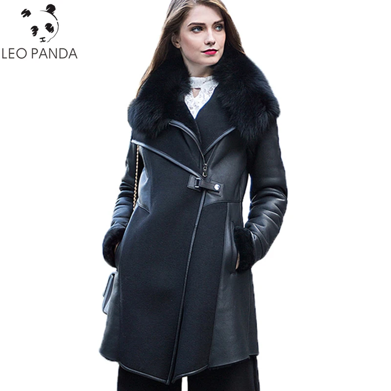 Новинка зимы Для женщин, для девушек, длинный рукав, теплая на молнии с отложным воротником Повседневное из натуральной овечьей кожи пальто женские пальто из искусственного меха лисы CY 307