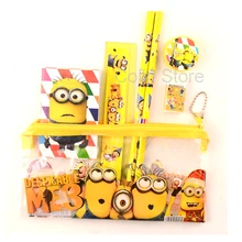 1 set kawaii pencil case cute Kids school supplies stationery set cartoon Minion pencil case& Bag for boys& girls
