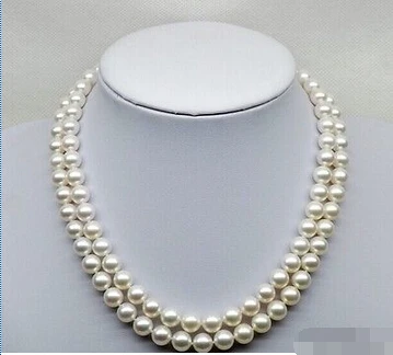 

HOT## Wholesale FREE SHIPPING >>> double strands 9-10mm south sea white pearl necklace 18-20inch