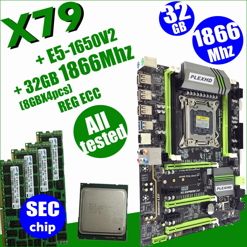 

PLEXHD X79 Turbo motherboard LGA2011 ATX combos E5 1650 V2 (4pcs x 8GB) 32GB 1866Mhz PC3 14900R PCI-E NVME M.2 SSD USB3.0 SATA3