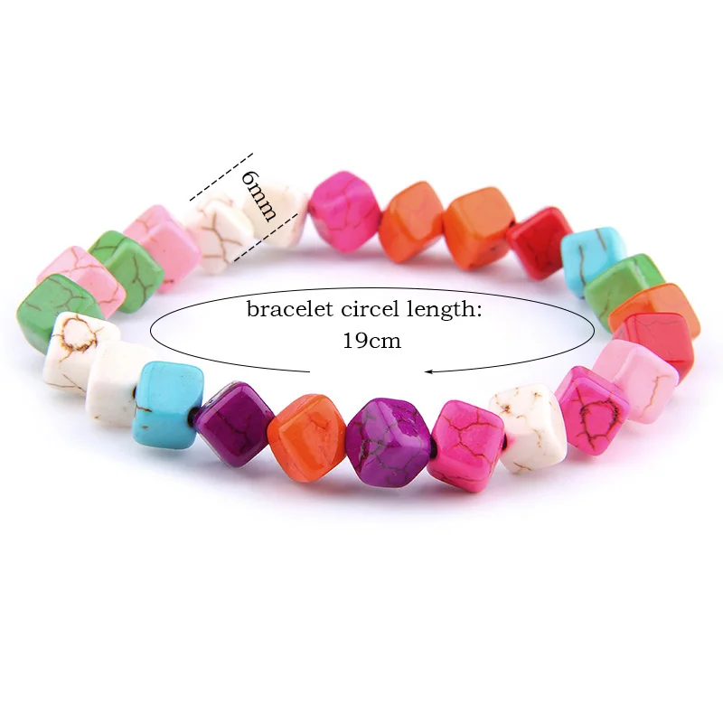 Натуральный камень разноцветный браслет куб квадратный Бирюзовый бисер браслеты для женщин браслеты мужские ювелирные изделия модный дизайн Pulsera