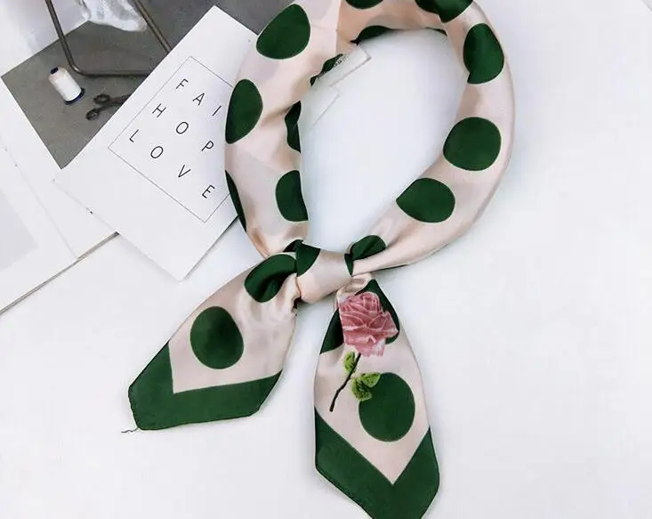 Yishine 60*60 CM Women Multifunction Polyester Silk Scarf Dot Butterfly Rose Prints Satin Small Square Wraps Scarves Shawl |