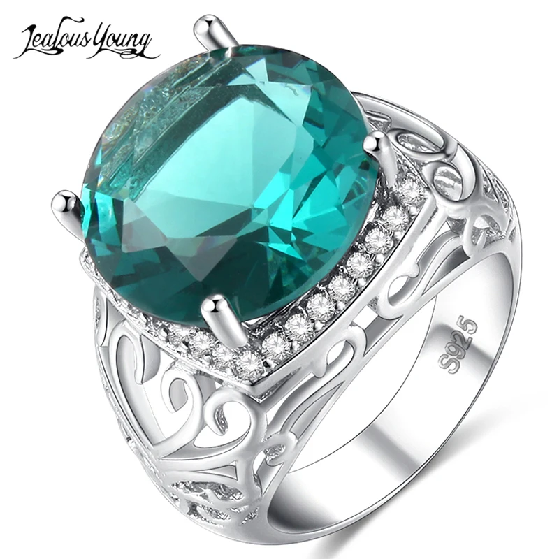 

2018 Luxury Big Green Cubic Zirconia Rings for Women White Gold Color Shinning Engagement Ring For Wedding Party Jewelry anillos