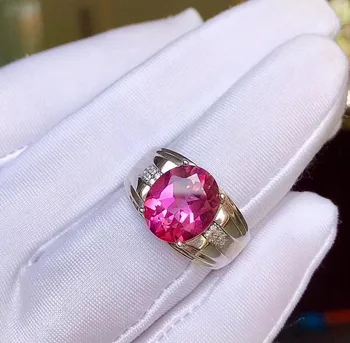 

Real And Natural Pink Topaz Ring Man ring Free shipping 925 sterling silver 10*12mm gem For men Fine handworked jewelry
