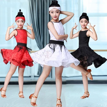 

Fashion Latin Dance Dress Girls Sexy Lace Sleeveless Tango Rumba Samba Salsa Dancing Costumes Practice Clothes For Kids DWY1545