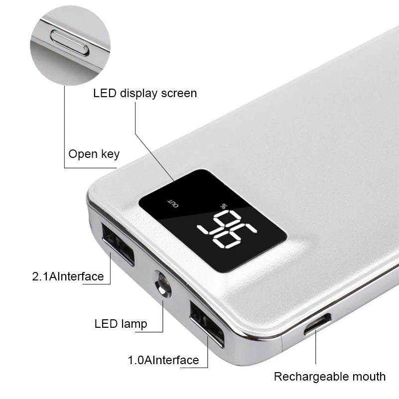 Портативный 20000mAh power Bank Dual USB 2.1A Быстрая зарядка светодиодный портативное зарядное устройство с дисплеем для iPhone samsung Huawei смарт-телефон