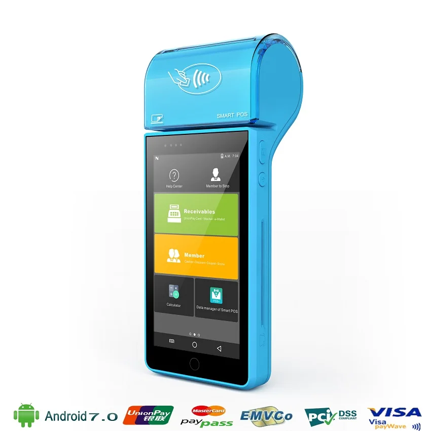 يده الدفع POS محطة مع IC المغناطيسي قارئ بطاقات NFC الباركود ماسح ضوئي أندرويد 7.0 يده الدفع POS محطة مع IC المغناطيسي قارئ بطاقات NFC الباركود ماسح ضوئي أندرويد 7.0