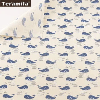 

Bag Curtain Cushion Zakka Blue Whale Designs TERAMILA Home Textile Cotton Linen Fabric Sewing Material Tissu Tablecloth Pillow