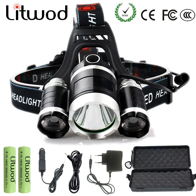 

Litwod z40 LED Headlight chips XML-T6 Headlamp 13000LM Head Lamp Camping Hunting Flashlight fishing portable light 18650 5200mAh