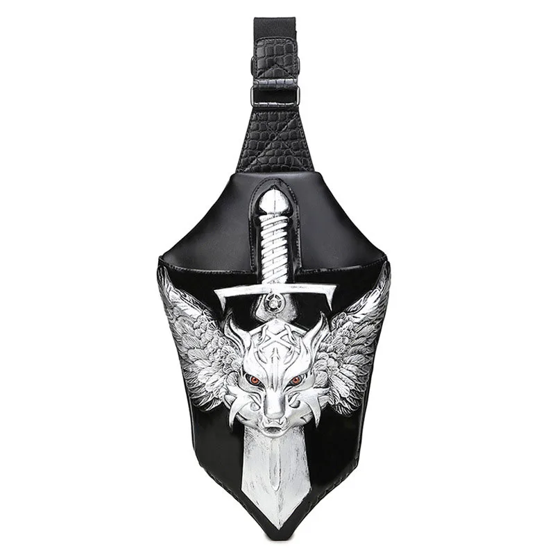 

Punk Men Personality Black Chest Bag Gothic Unique Dragon Messenger 3D Tide Shoulder Bags Moto&Biker Chic Shoulder Bag