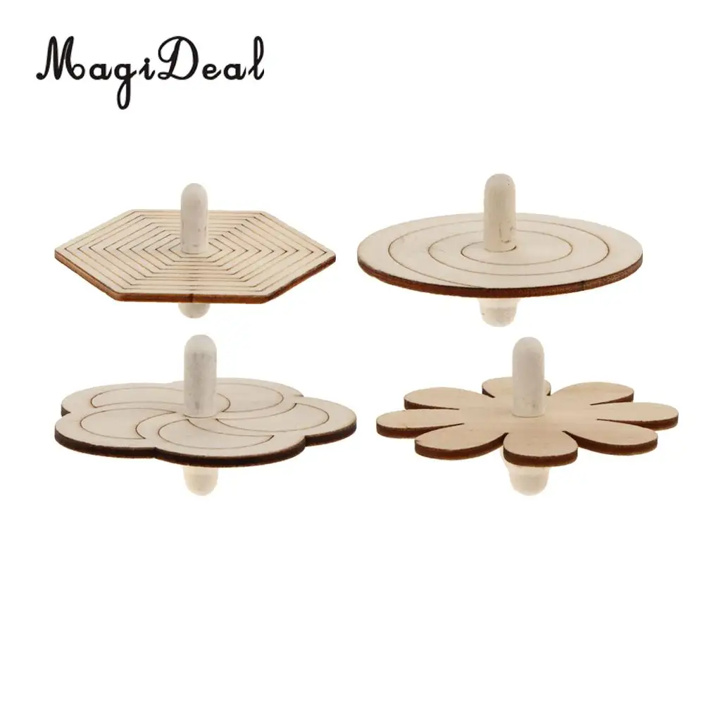 4 Pieces Wood Spinning Tops Gyro Wooden Toys for Kid DIY Handmade Painting Craft
