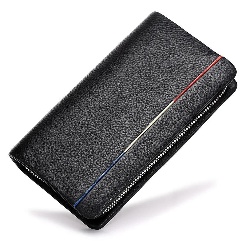 

Men's genuine leather unique clorful line long wallet casual clutch businessman luxury card holder minimalist money purse