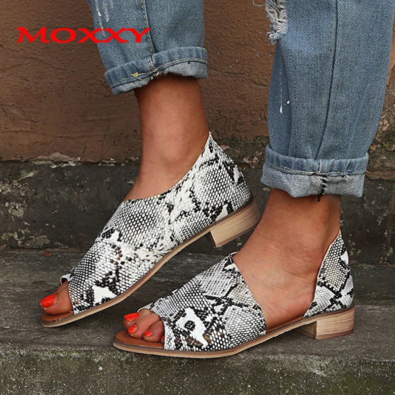 

Peep Toe Snake Print Leopard Sandals Women Rome Chunky Heel Black Leather Platform Sandal 2019 New Summer sandalen Plus Size 43