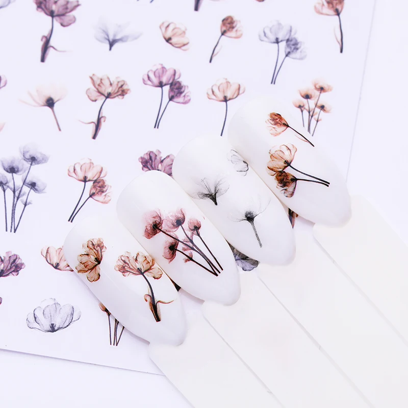 

LEMOOC 1 Sheet Embossed 3D Nail Stickers Blooming Flower 3D Nail Art Stickers Decals Adhesive Manicure Nail Art Tips Decoration