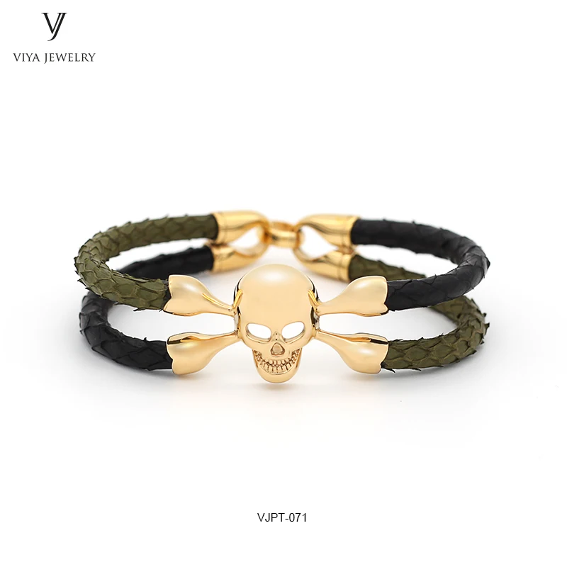 customized mixed color Python leather bracelet,two colors leather bracelet ,genuine Python skull bracelet ,luxury pytnon men bracelets (3)