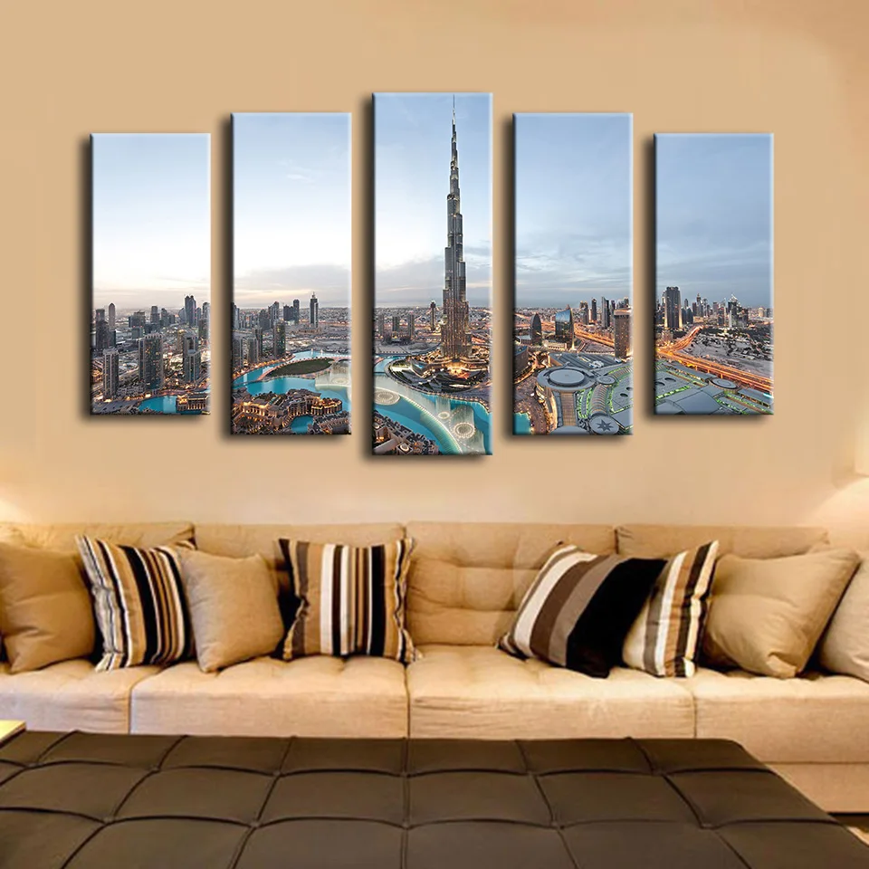 5PCS khalifa tower dubai best hotels wall painting for home decor oil