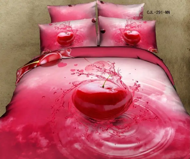 3D Красная Вишня ярко-розовый цвет постельных принадлежностей королева размер покрывало пододеяльник кровать в мешок листа хлопок спальня одеяло белье живопись